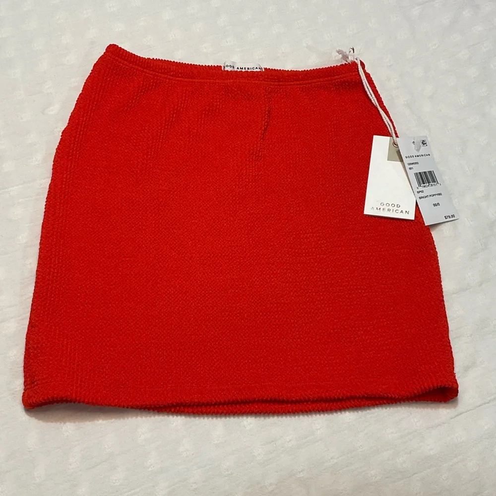NEW! Good American Always Fits Bright Poppy Stretchy Textured Mini Skirt Size 0